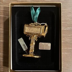 Antique Gold Mailbox Ornament Dollhouse Green Ribbon postcard Christmas 1999